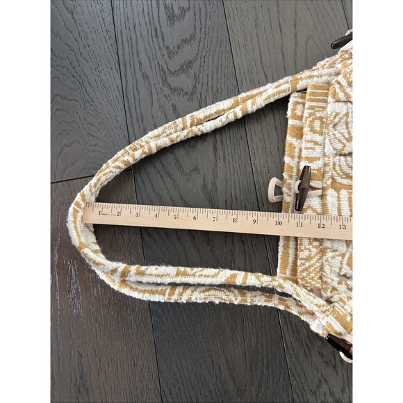 Vintage Yellow Cream Large Shoulder Bag Wooden Toggle Buttons - Picture 8 of 8